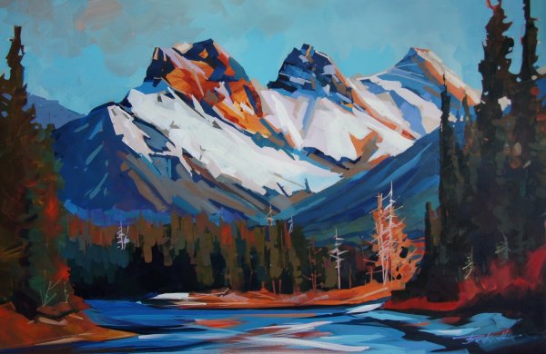 Горы мастихином акрилом