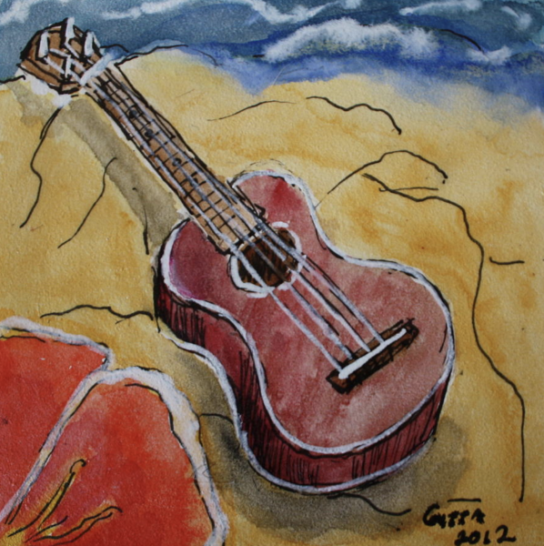 Рисунок укулеле акварелью