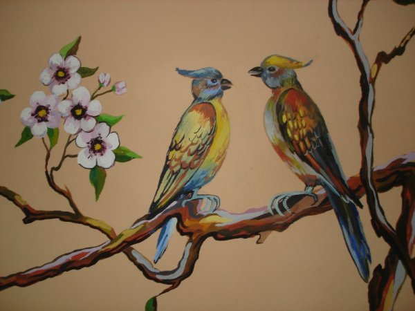 Птицы рисование на стене