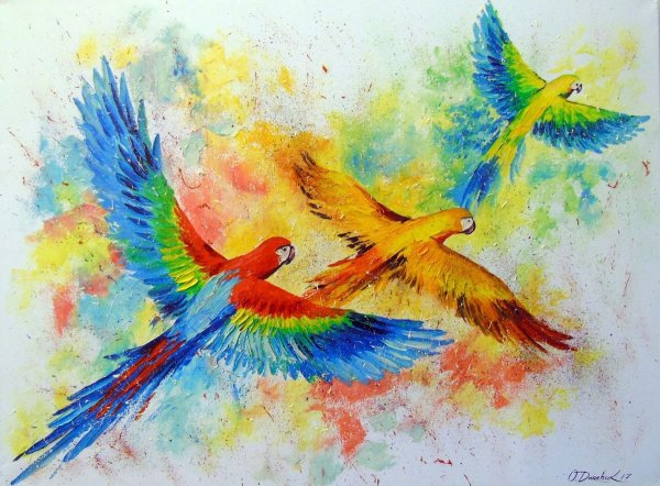 Рисунки птиц красками