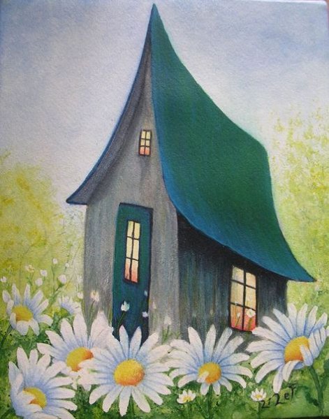 Домик гуашью