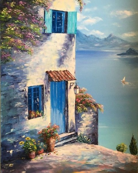Домик у моря живопись