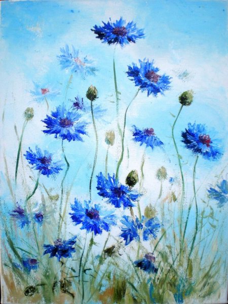 Васильки акварелью