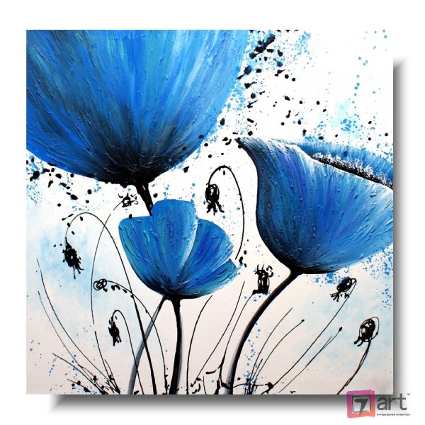 Голубые маки акрилом на холсте