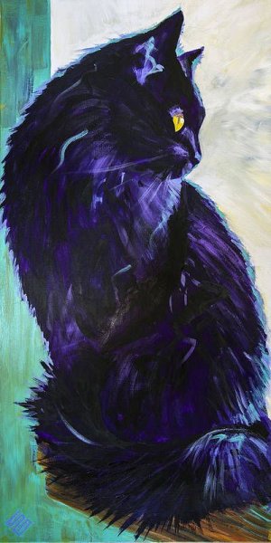 Черный кот гуашью