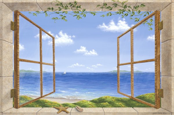 Вид из окна на море живопись