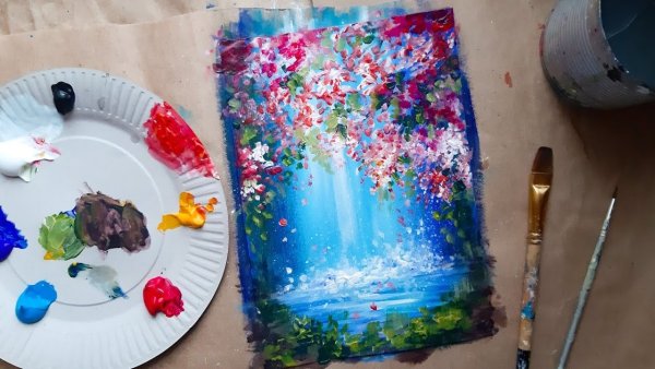 Правополушарное рисование водопад гуашью