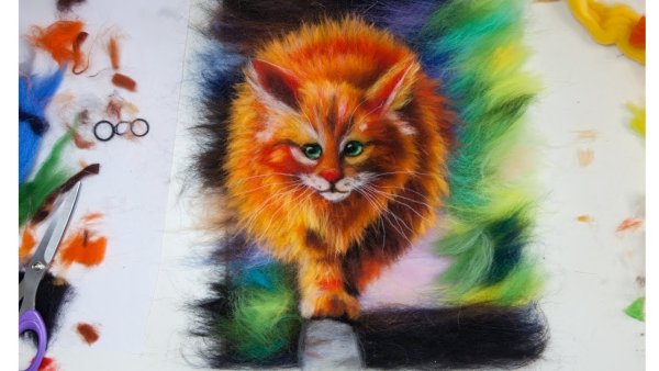 Шерстяная живопись зимний пейзаж