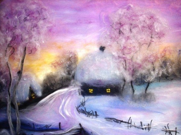 Картина шерстью кот Ким Хаскинс