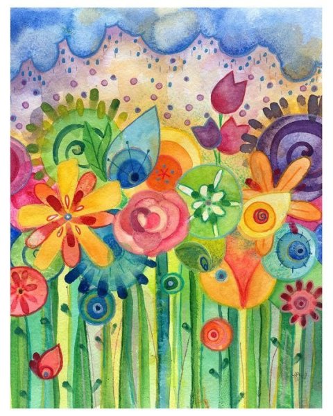 Разноцветные цветы гуашь