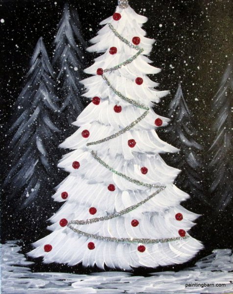 Елочка на окне гуашью