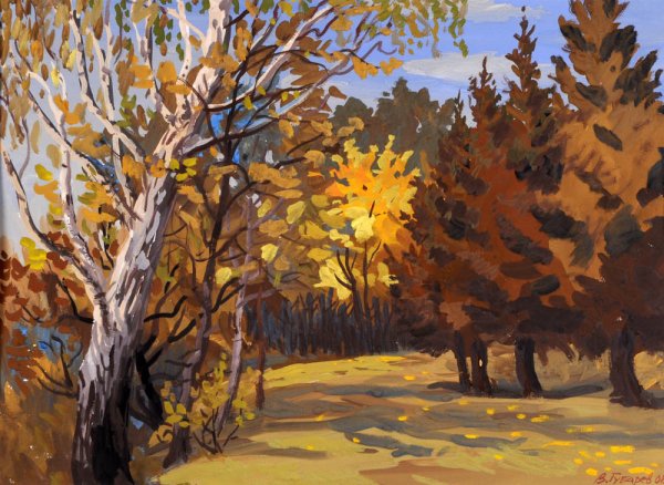 Осенний пейзаж гуашью