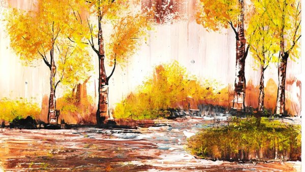 Осенняя аллея гуашью