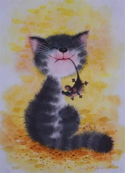 Кошка акварелью для детей