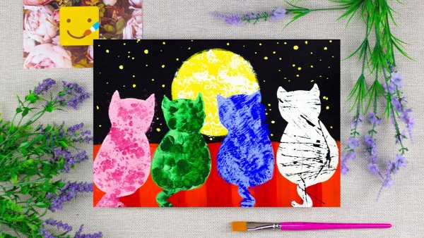 Кот на крыше гуашь для детей