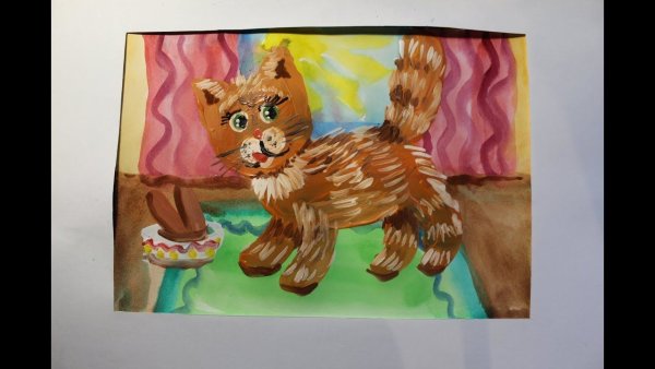 Рисование кота гуашью для детей