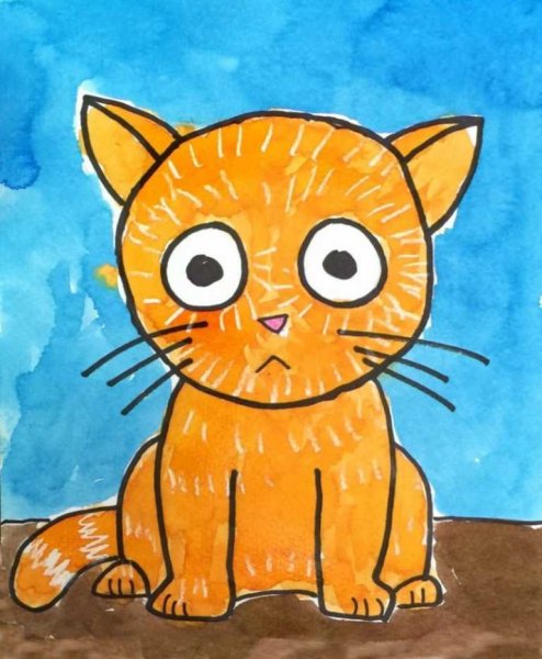 Кот красками для детей