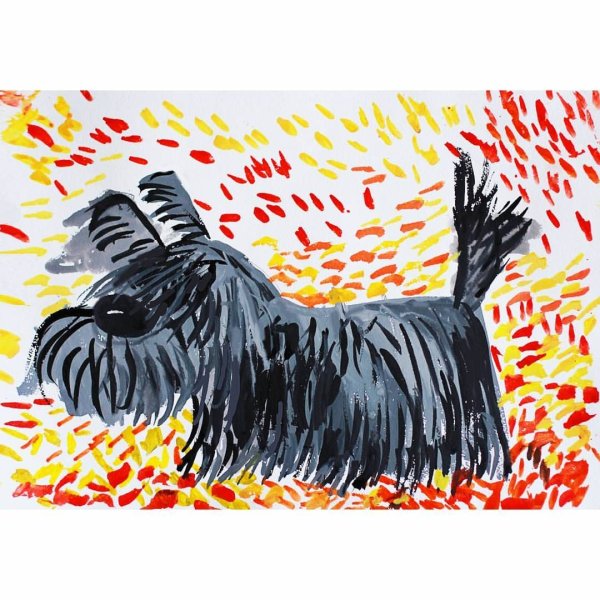 Собачка красками для детей