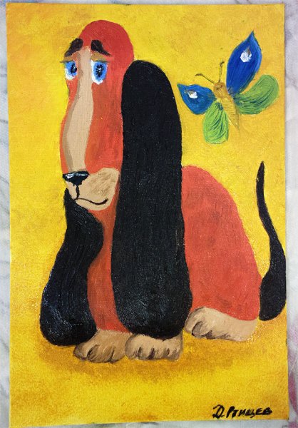 Собака красками для детей