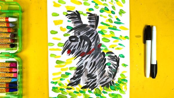 Собака гуашью для детей