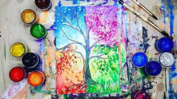 Времена года гуашью