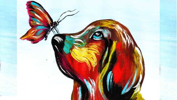 Собака гуашью легко