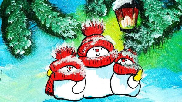 Новогодний красками поэтапно