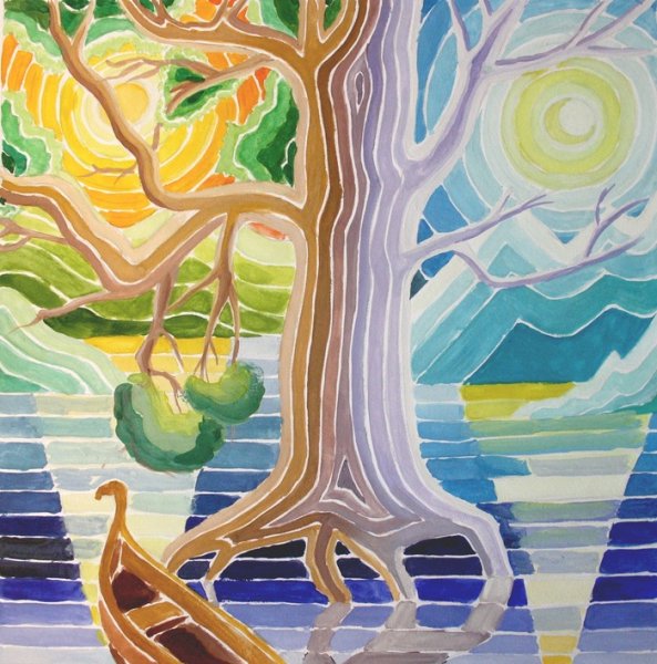 Декоративный пейзаж гуашью