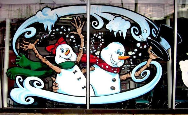 Новогодние рисунки на окнах