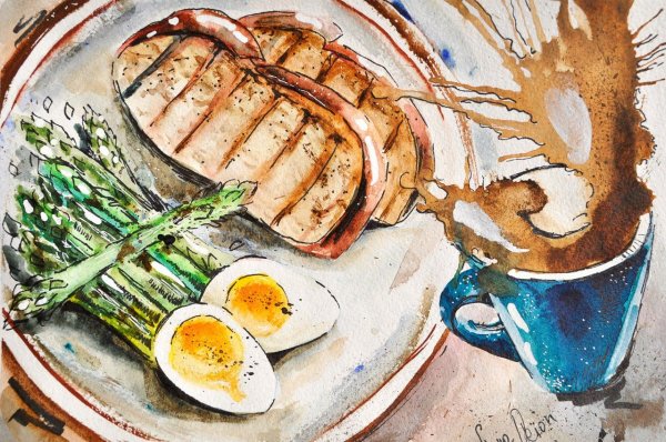 Завтрак акварель