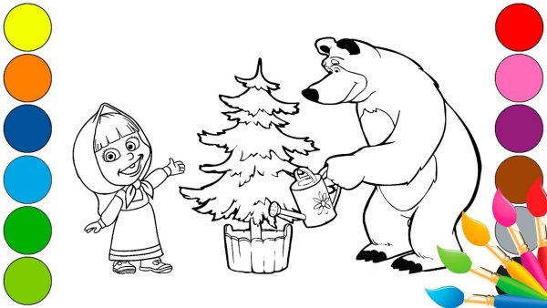 Маша и медведь рисунок детский