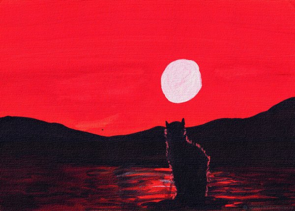 Красный закат гуашью