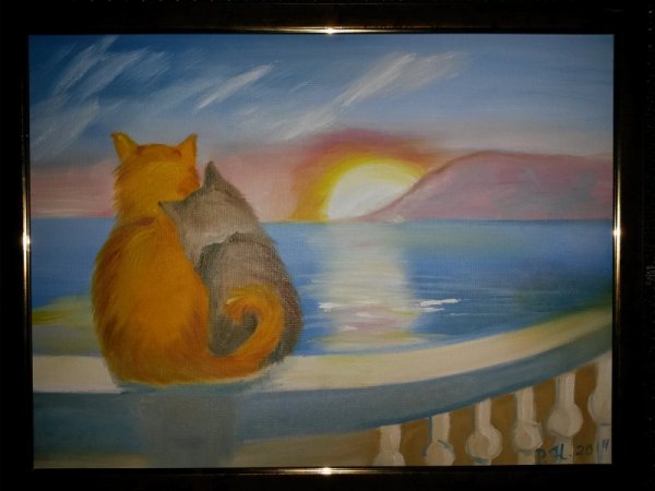 Мультяшный кот на закате