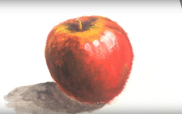 Яблоко акварелью с тенью