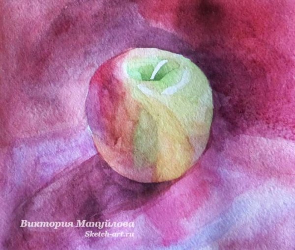 Яблоко детской акварелью