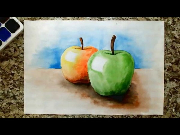 Рисование яблока акварелью для детей