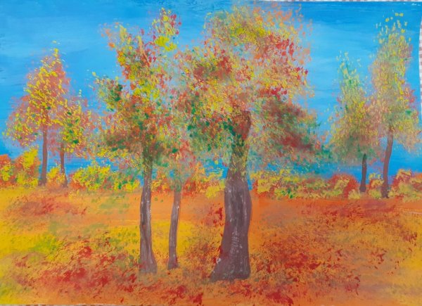 Пейзаж осень гуашью