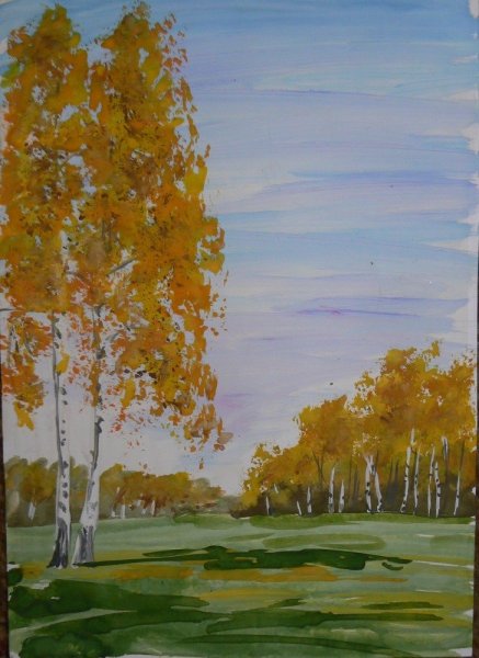 Осенний пейзаж гуашью