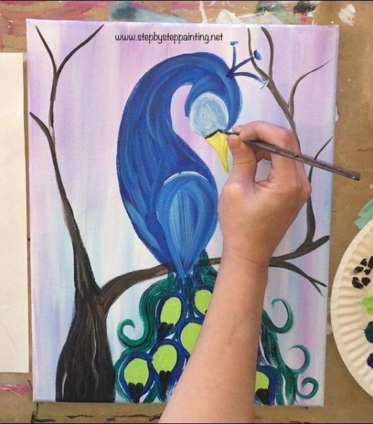 Павлин гуашью для детей