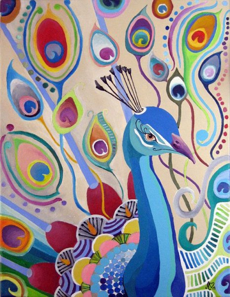 Павлин гуашью для детей