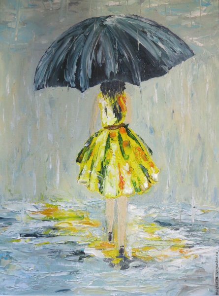 Красные зонтики живопись