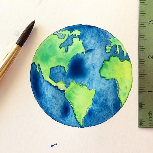 Планета земля гуашью