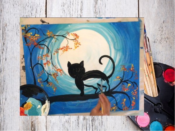 Кот гуашью для детей