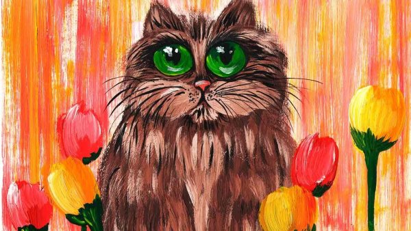 Портрет кота красками для детей