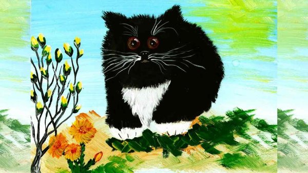 Весенние коты гуашью