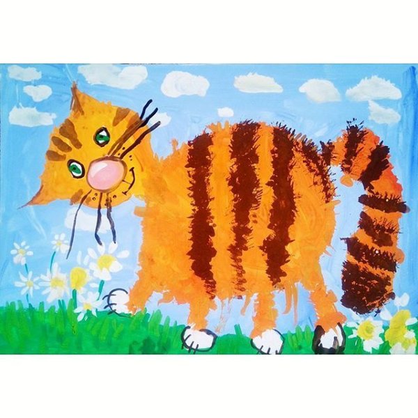 Кот красками для детей
