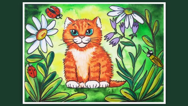 Поэтапное рисование кота для детей