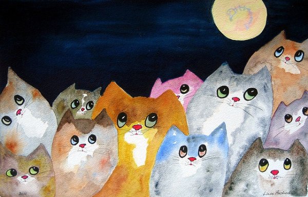 Нарисовать кошку гуашью ребенку