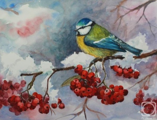 Синичка гуашью