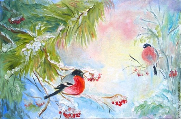 Снегири и дети в живописи